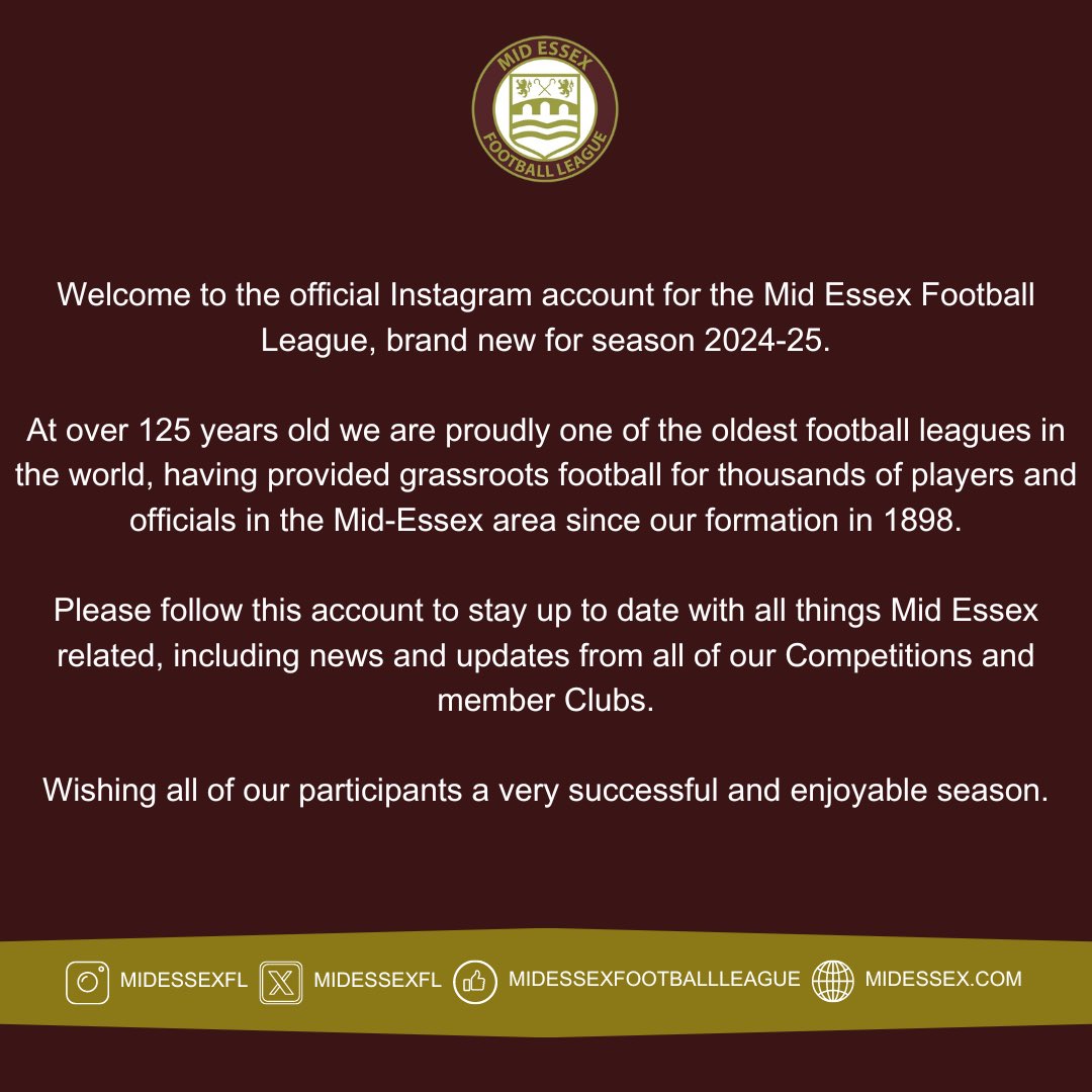 Welcome to the official account for the Mid Essex Football League! ⚽️