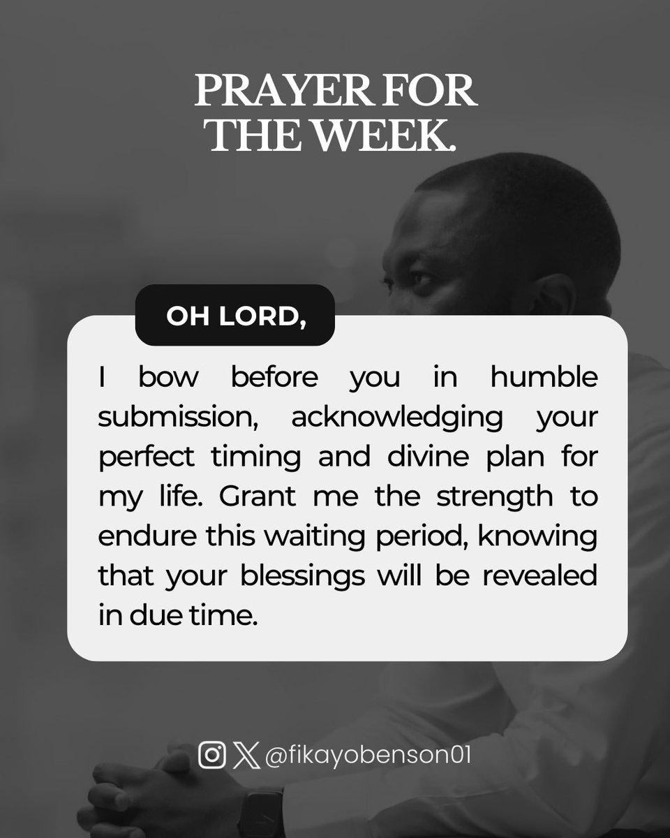 fikayobenson01's tweet photo. Praying for strength during the waiting period, knowing that Godโs perfect timing will reveal His blessings in due time.๐
#WaitingWithHumility #TrustingGodsTiming #DivineProvidence #EnduringInFaith #BlessedInWaiting https://t.co/Bd0szF8aCs