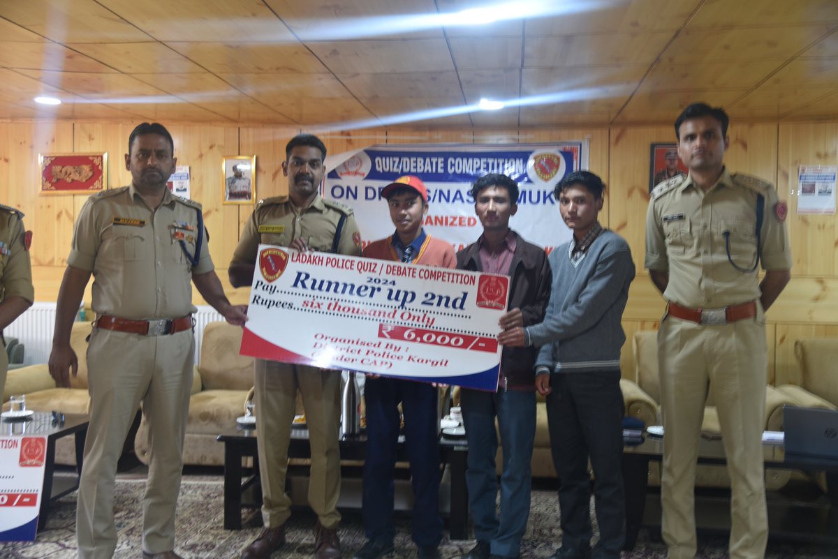 Today on 07-09-2024, District Police Kargil organized a district level Quiz cum Debate Competition under CAP at DPL Kargil  Shree Raam.R-IPS, SSP Kargil distributed cash prizes to the 1st, 2nd &amp; 3rd position holders  in presence of Addl.SP Kargil and Dy.SP HQ(ASP).