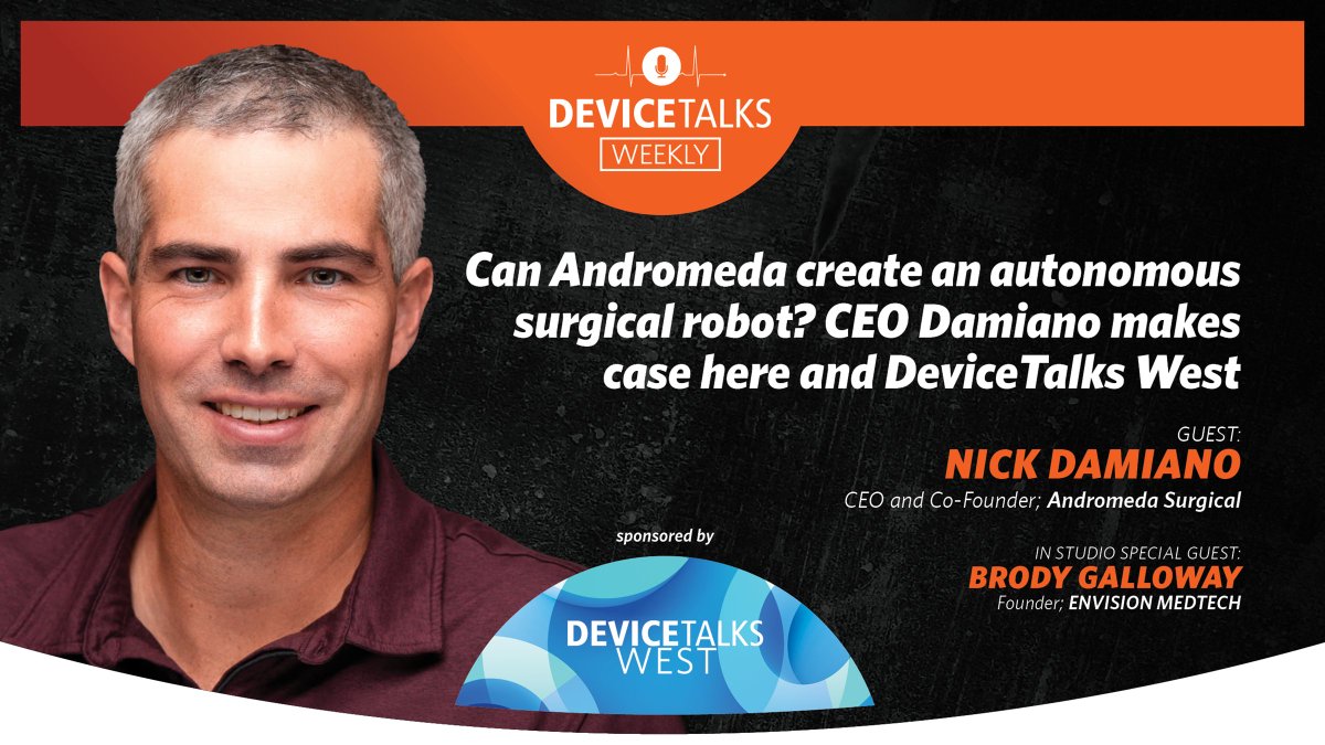 DeviceTalks's tweet photo. In this week’s episode of the DeviceTalks Weekly Podcast, Nick Damiano, co-founder and CEO of @andromedasurg, previews his talk at DeviceTalks West by introducing listeners to the potential of #AutonomousSurgery.

LISTEN HERE:  https://t.co/MC1MAmVMlg https://t.co/rQP9xc8zcG