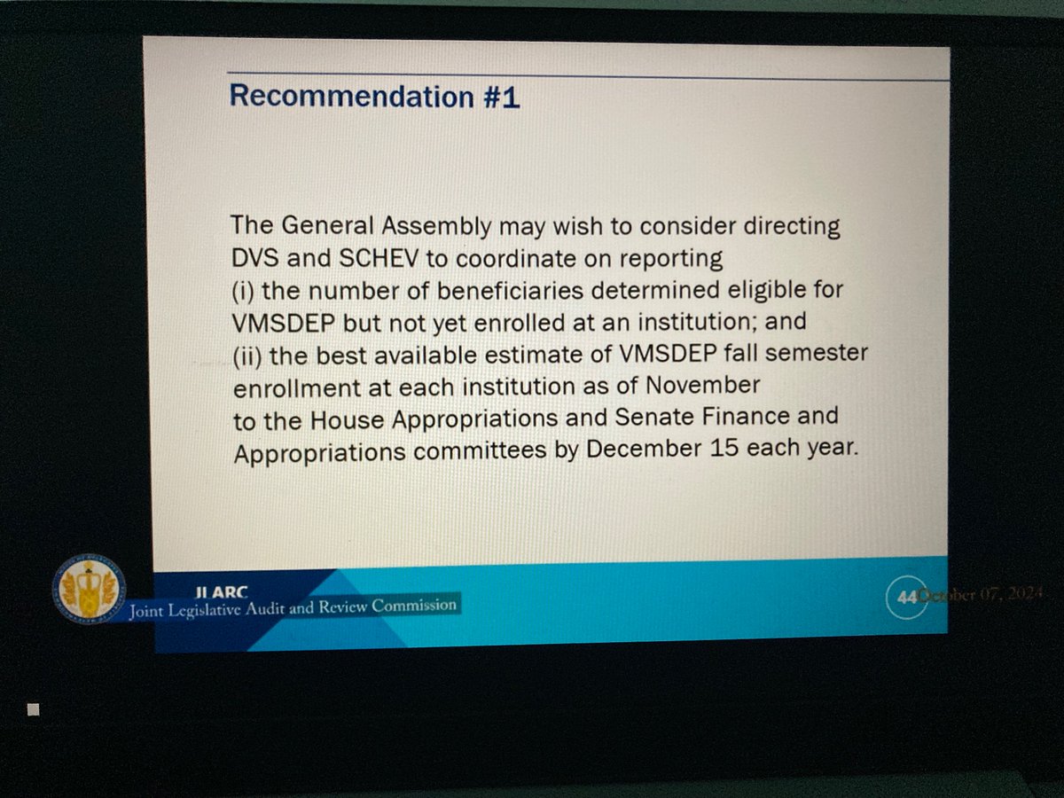 pwcdanica's tweet photo. Today, JLARC staff made a presentation to #Virginia General Assembly members featuring one recommendation and 10 sets of options related to Virginia’s #VMSDEP program. https://t.co/v4MODuYqRq