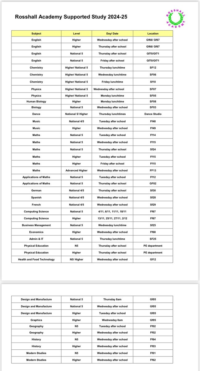 RA_Attainment's tweet photo. ⭐️ The Rosshall Supported Study programme (S4 - S6) starting October 21st ⭐️ Incredible offering yet again, make sure you make full use of it 👀👏 @RosshallAcademy https://t.co/baLhCArhUW