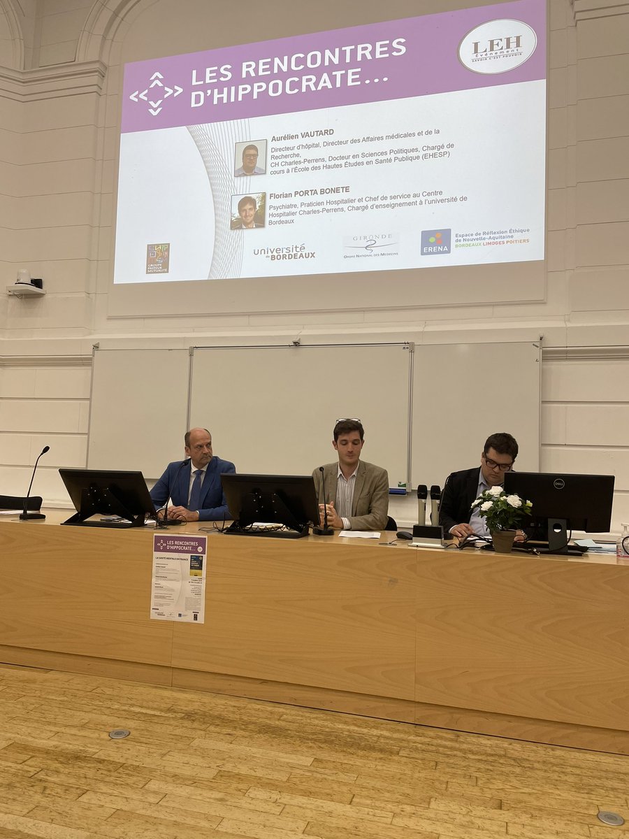 En direct de l’<a href="/univbordeaux/">Université de Bordeaux</a> pour les Rencontres d’Hippocrate de <a href="/GroupeLEH/">Groupe LEH</a> . Merci à <a href="/floportabonete/">Florian Porta-Bonete</a> , À Vautard et L Bloch. Une belle conférence sur la Santé Mentale en France. <a href="/ErenaBordeaux/">Espace Éthique ERENA Bordeaux</a> <a href="/ordre_medecins/">Ordre des Médecins</a>