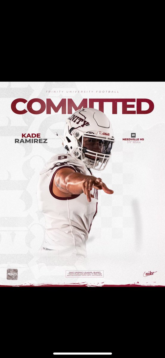 It is with GREAT JOY that our family can share the happy news that Kade has committed to play football for Trinity University.
To say we are PROUD does not even begin to express our joy for him and this decision.

Go Be GREAT Kade! 
We LOVE YOU!