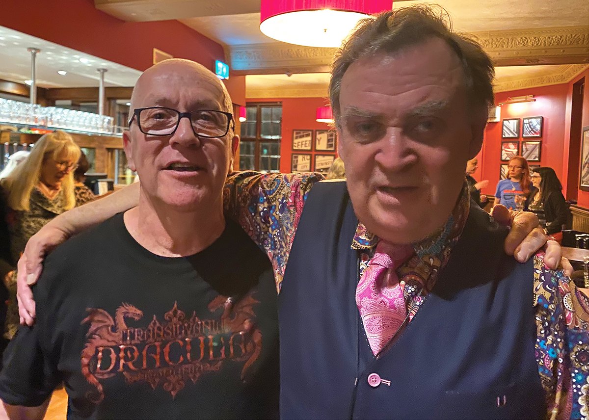 DracSoc's tweet image. What a fantastic Autumn Meeting for the Soc last Saturday, with the wonderful Dr John Llewellyn Probert and his classification of Mad Doctors in film. (Did you think it was just Dr Frankenstein?) 

Dr Probert is pictured on the right below, with Committee Member, Des Bradley.