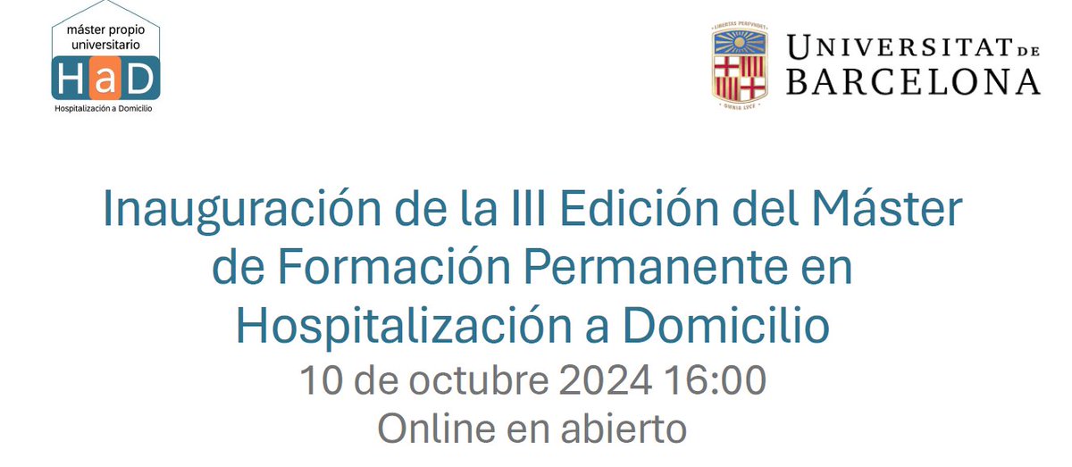 🔊 ¡Este jueves día 10 tendrá lugar la inauguración de la III Edición del Máster #HAD! 
💻 Este evento se llevará a cabo de manera telemática y 𝐭𝐨𝐝𝐨𝐬 𝐩𝐨𝐝𝐫𝐞́𝐢𝐬 𝐞𝐬𝐭𝐚𝐫 𝐩𝐫𝐞𝐬𝐞𝐧𝐭𝐞𝐬🚀
¡Para asistir, únete el jueves a través de este link!
ub-edu.zoom.us/j/91099115417?…