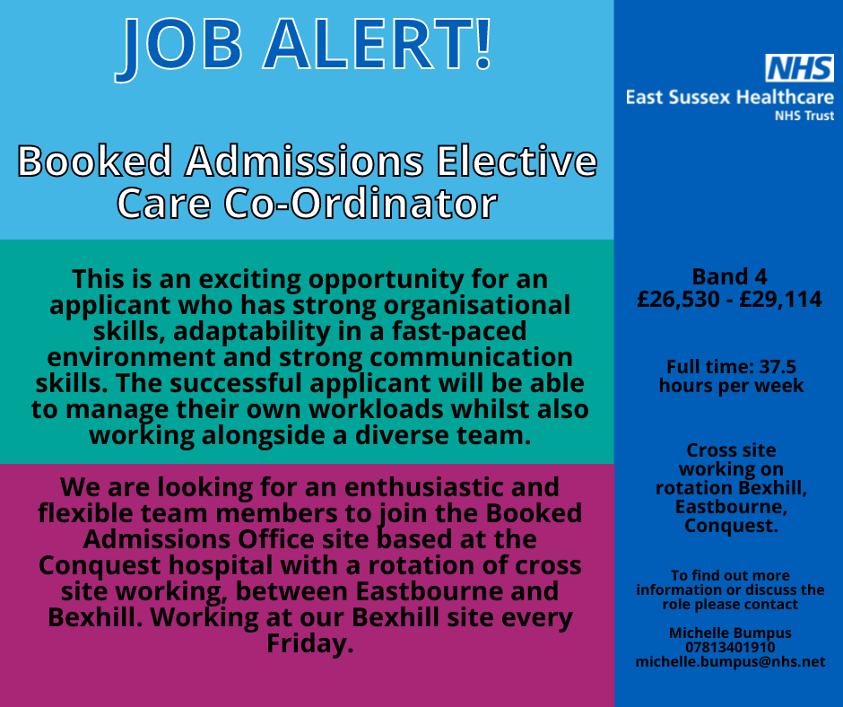 We are looking for a Booked Admissions Elective Care Co-Ordinator 
Follow the link to find out more and apply 
shorturl.at/aQXhv