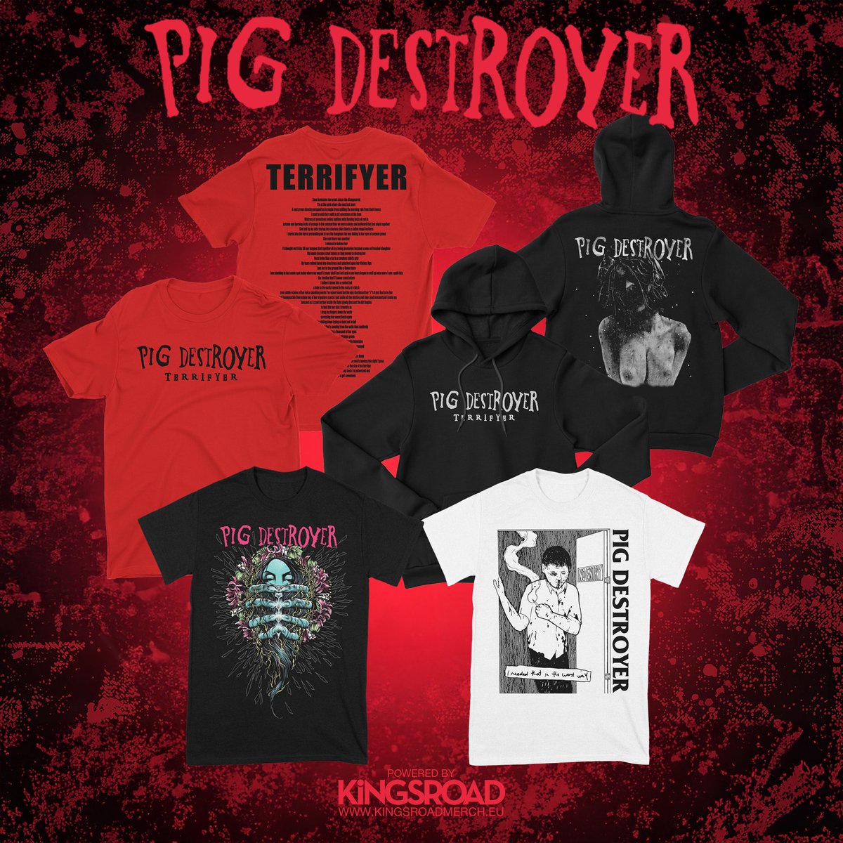 PxDx666's tweet photo. Brand new Terrifyer merch + classic designs added to the official PD EU/UK store at @KingsRoadMerch
https://t.co/1QBf1pXmWh
#terrifyer #terrifyer20 #pigdestroyer #grindcore #deathmetal #kingsroad https://t.co/ri7aXH7dBr