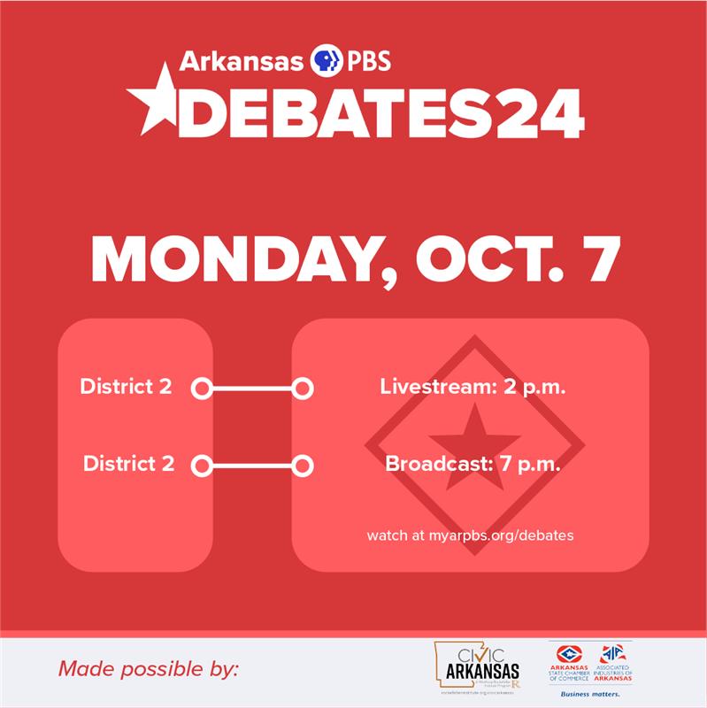 ArkansasTV_'s tweet photo. Live streaming or in primetime, join us today for the #AR2 #ARPBSDebates! 

Streaming coverage featuring candidates @RepFrenchHill* (R) and @MarcusForAR (D), will begin at 2 p.m. at https://t.co/YAjlcsIMBY, and broadcast at 7 p.m.

Learn more: https://t.co/YAjlcsIMBY.

#arpx https://t.co/K2gWdE42cE