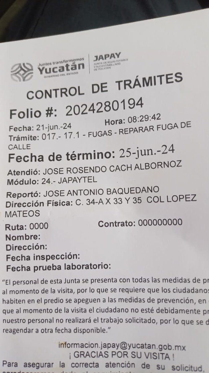 abaquedano's tweet photo. @JAPAYOficial solicitando de su apoyo con un reporte que se hizo de una fuga de agua https://t.co/8UwkAGbAbe