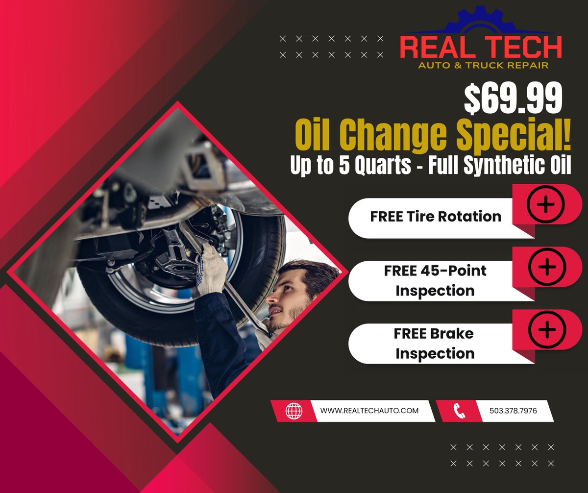 DriveTimeAutoOR's tweet image. $69.99 Full Synthetic Oil Change Special! (up to 5 quarts)

Plus, get FREE Tire Rotation, 45-Point Inspection, &amp;amp; Brake Inspection! 

This week only—don’t miss out!

Call 503.378.7976 or click here: myalp.io/wstkis to book now! #CarCare #OilChange #Salem