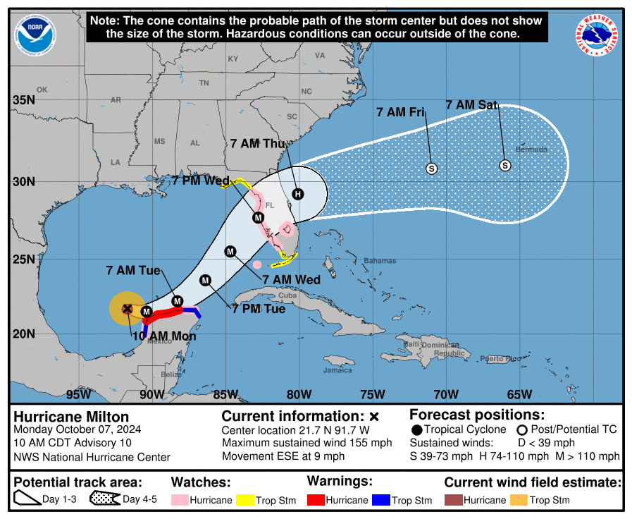 ScottDuncanWX's tweet photo. Major landfall expected in Florida on Wednesday. Please see official forecast and guidance: https://t.co/5N2lp9RozG https://t.co/FGzSnWcVNa