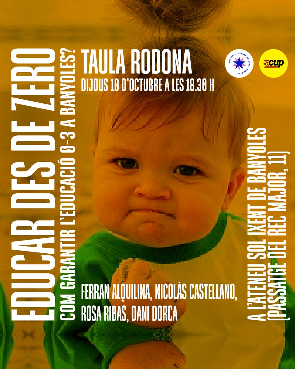 Taula Rodona: Educar des de Zero. Com garantir l'educació 0-3 a #Banyoles?

📅Dijous 10 d'octubre 
🕡18.30 h
📍Ateneu Sol Ixent de #Banyoles - (Passatge del Rec Major, 11)

🚼Posarem en valor l'educació en la primera infància.

Us hi esperem!!