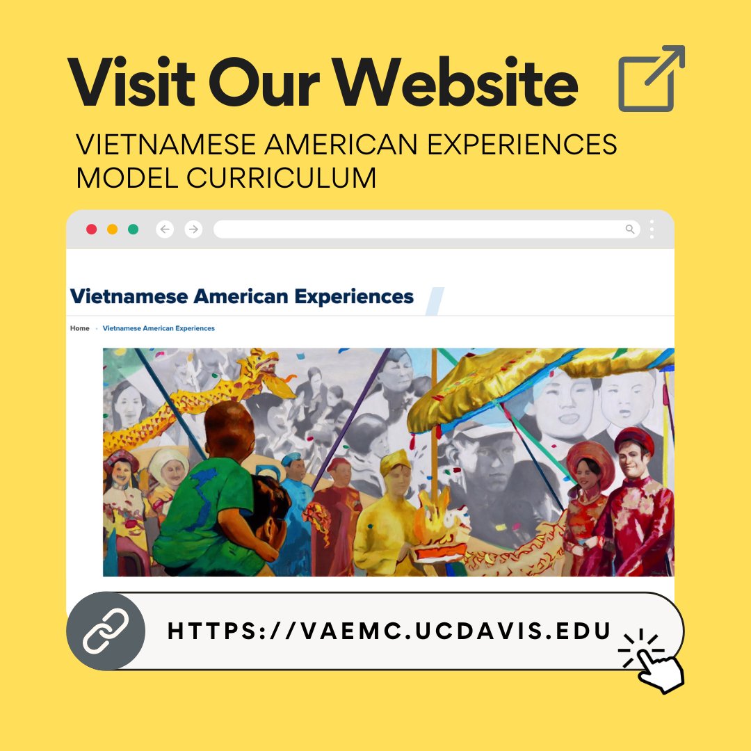Exciting news! 🎉 The Vietnamese American Experiences Model Curriculum website is now live and FREE to access! Explore lessons, resources, and tools designed to inspire learning about the rich history and experiences of the Vietnamese American community. VAEMC.UCDAVIS.EDU