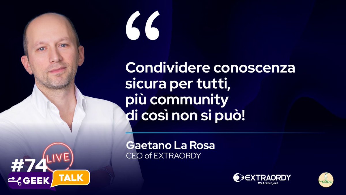 EXTRAORDY - La formazione ufficiale Red Hat (@extraordy) on Twitter photo Giovedì alle 18.00 ai nostri #GeekTalk parleremo di #media, di #comunicazione e di come sia possibile cambiare le regole del gioco in materia di formazione informatica.
Lo facciamo con Alessandro Oteri, CEO&Founder <a href="/PensieroSicuro/">PensieroSicuro ™</a> .
Salva la data sul tuo calendario. Giovedì alle 18.00 ai nostri #GeekTalk parleremo di #media, di #comunicazione e di come sia possibile cambiare le regole del gioco in materia di formazione informatica.
Lo facciamo con Alessandro Oteri, CEO&Founder <a href="/PensieroSicuro/">PensieroSicuro ™</a> .
Salva la data sul tuo calendario.