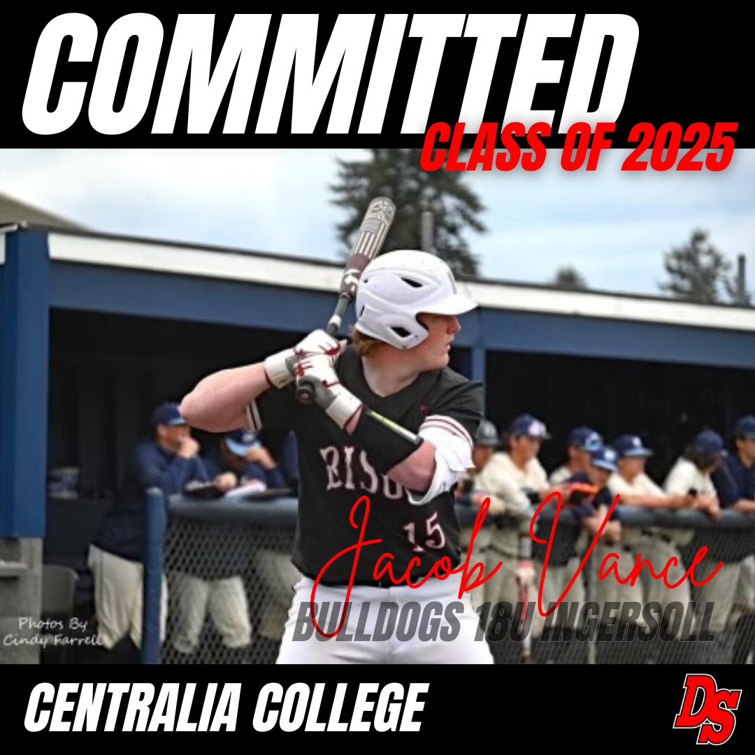 Congratulations to Bulldogs 18u Ingersoll's <a href="/JacobVance88/">Jacob Vance</a> on his commitment to <a href="/Centralia_BSB/">Centralia College Baseball</a>. #ClassOf2025 #RollDogs #DSfam