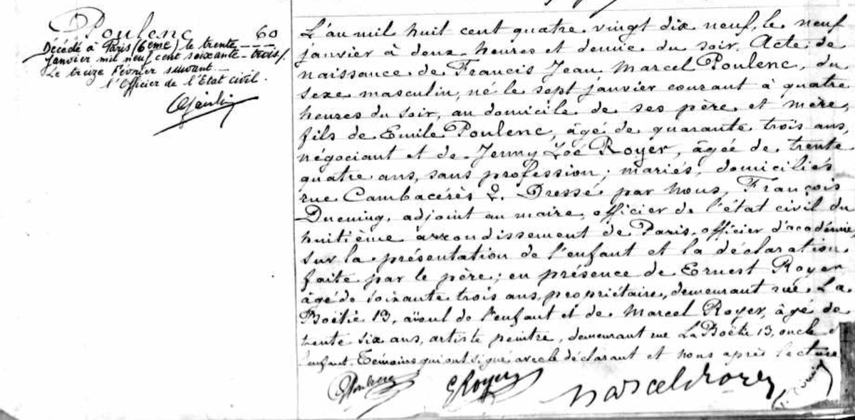 There's something rather beautiful about seeing Poulenc's birth records and knowing this where it all began.