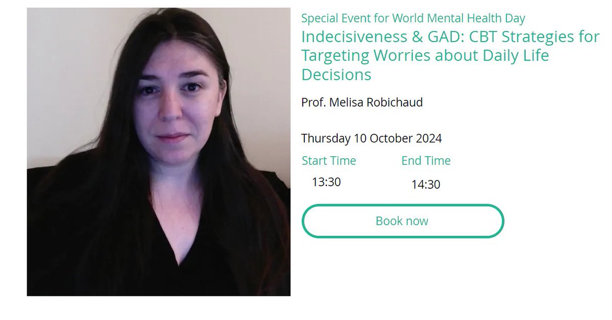 BespokeMHealth's tweet image. Our @HootonMyles had a run-through with @MelisaRobichaud prior to her event this Thursday to mark #WorldMentalHealthDay2024 with a free 1-hr webinar on Indecisiveness & GAD: CBT Strategies for Targeting Worries about Daily Life Decisions. Find out more: bespokementalhealth.co.uk/live-events/in…