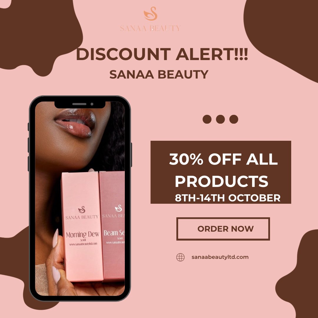 Sanaabeautyltd's tweet photo. It’s time to treat yourself without breaking the bank!
Get a massive 30% off ALL Sanaa Beauty products.
This is your moment to stock up or try something new because, let’s be real, who doesn’t love glowing skin at a discount?
#SanaaBeauty #GlowForLess #SkincareSteals https://t.co/K4PrNpiHKj