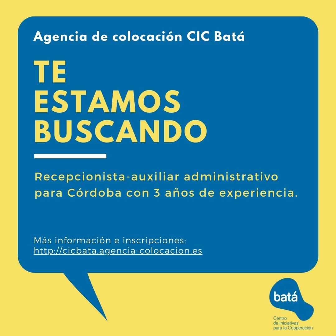 📢 Puesto vacante en Córdoba 📢
Recepcionista - Auxiliar Administrativo/a con 3 años de experiencia. 📝💼
👉 Inscríbete en nuestra Agencia de Colocación y opta al puesto:
🔗 cicbata.agencia-colocacion.es/node/1248
📍 Córdoba capital
#EmpleoCórdoba #Trabajo #OfertaLaboral #CórdobaEsp