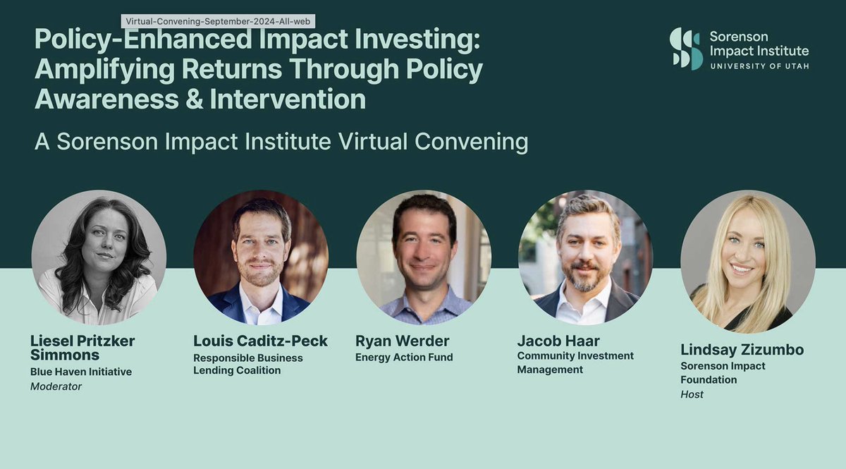 ImpactAlpha (@impactalpha) on Twitter photo .<a href="/Sorenson_Impact/">Sorenson Impact</a> and <a href="/_BlueHaven/">Blue Haven Initiative</a> are hosting a virtual panel about policy-enhanced #impinv with <a href="/lieselpritzker/">Liesel Pritzker Simmons</a>, <a href="/CIM_LLC/">Community Investment Management</a>’s <a href="/haar_jacob/">Jacob Haar</a>, <a href="/TheRBLC/">Responsible Business Lending Coalition (RBLC)</a>'s Louis Caditz-Peck, Energy Action Fund's <a href="/rjwerder/">Ryan</a> & Sorenson’s Lindsay Zizumbo on Wed., Oct. 9.
hubs.ly/Q02ShBVH0 .<a href="/Sorenson_Impact/">Sorenson Impact</a> and <a href="/_BlueHaven/">Blue Haven Initiative</a> are hosting a virtual panel about policy-enhanced #impinv with <a href="/lieselpritzker/">Liesel Pritzker Simmons</a>, <a href="/CIM_LLC/">Community Investment Management</a>’s <a href="/haar_jacob/">Jacob Haar</a>, <a href="/TheRBLC/">Responsible Business Lending Coalition (RBLC)</a>'s Louis Caditz-Peck, Energy Action Fund's <a href="/rjwerder/">Ryan</a> & Sorenson’s Lindsay Zizumbo on Wed., Oct. 9.
hubs.ly/Q02ShBVH0