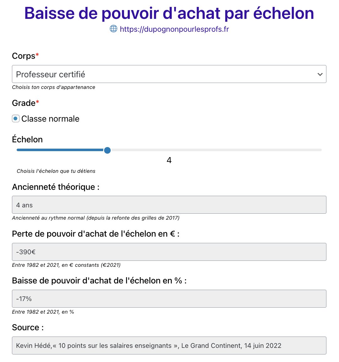 Ithyphallique's tweet image. ℹ️🎰🤑
Vous avez toujours rêvé de savoir combien, en tant qu'enseignant, l'État vous a volé, échelon par échelon, en ne maintenant pas le pouvoir d'achat des professeurs depuis 1982 ?
C'est désormais possible grâce au travail de @knhede & ce simulateur : 🌐dupognonpourlesprofs.fr/simulateur-pou…