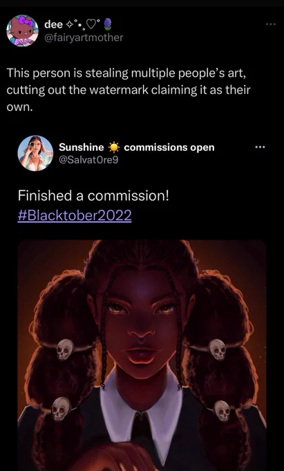 On Twitter, a bunch of stan accounts were harassing blacktober artists and reposting their work including mine.

On IG I had to limit my comments because the Wednesday Addams show came out around the same time and racists flocked in. 