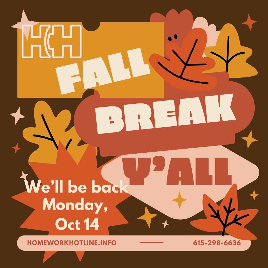 We're closed for Fall Break. We'll be back on the phones on Monday, Oct 14, 4-8pm CST. Enjoy the break!