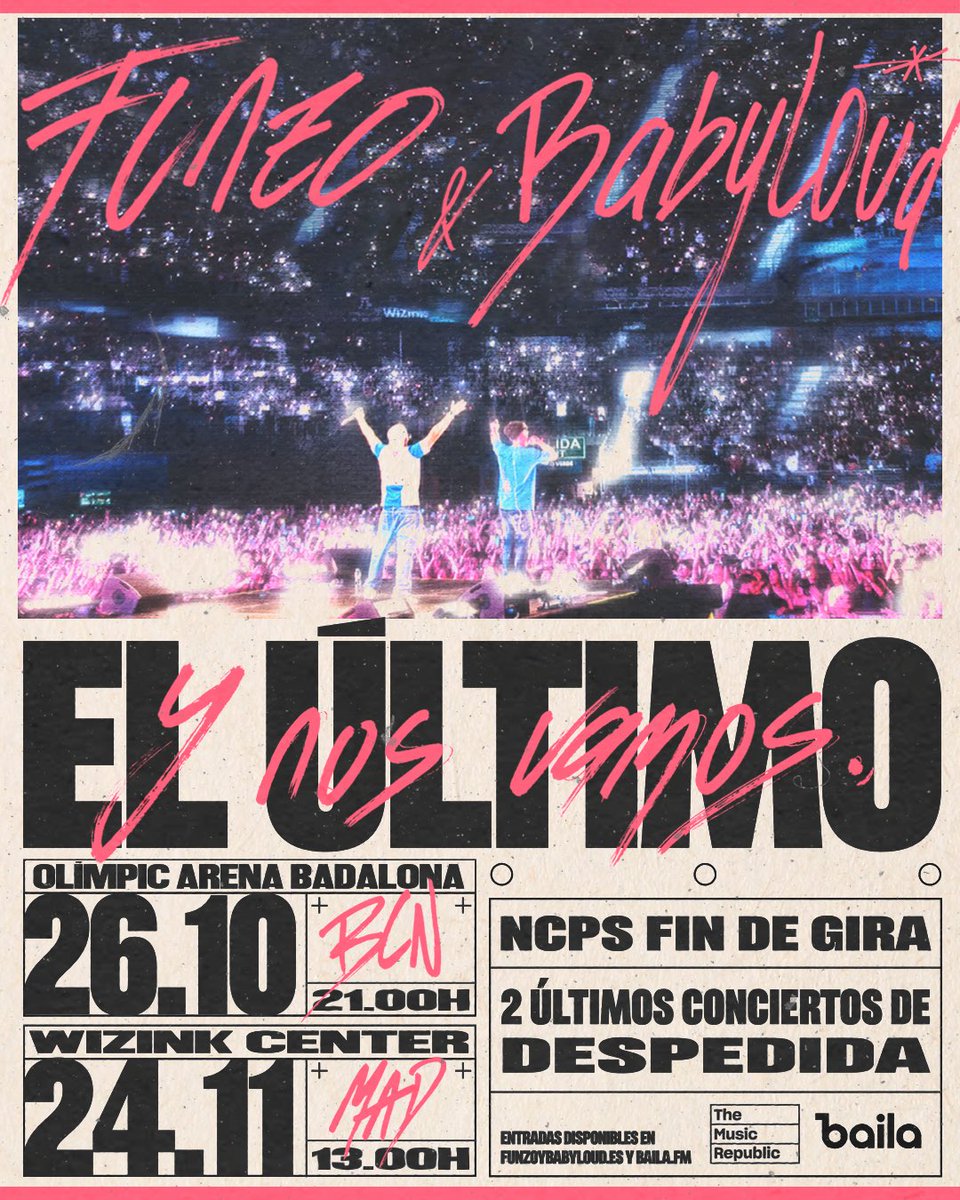 luaapuig's tweet photo. vendo entrada último concierto de FUNZO&amp;BABYLOUD, en Barcelona, dia 26 de octubre a las 21h (EN PISTA - General) 📥📥📥 https://t.co/ReucTT2qmF