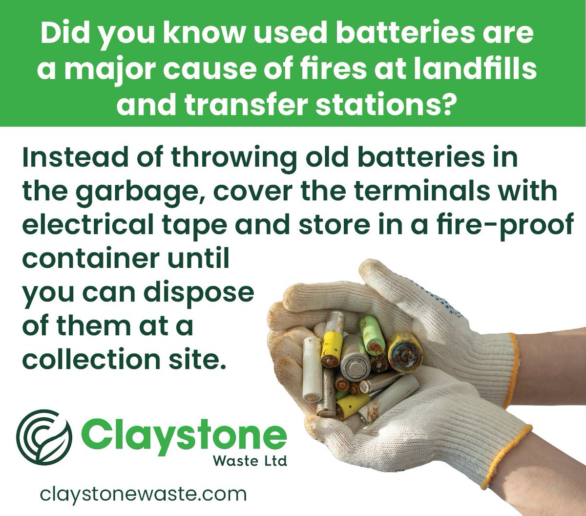 It's Fire Prevention Week and the <a href="/NFPA/">NFPA</a> has great tips to make your home safe, like replacing batteries in your smoke detectors.
But what to do with the old batteries?  
Did you know that improperly discarded batteries are a major cause of fires in landfills and at transfer