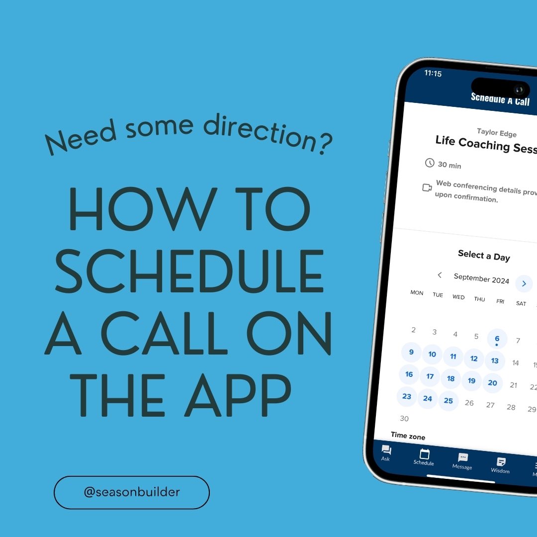 SeasonBuilder's tweet image. When designing the app, we focused on making call scheduling seamless, so you can effortlessly book sessions right from your phone and embark on your journey to becoming your best self.
Ready to get started?
#selfimprovement #mentorshipprogram #appfeatures