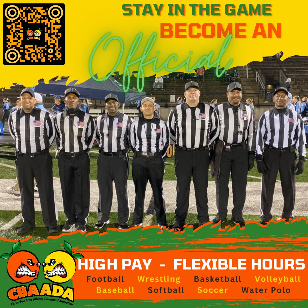 Love sports? Want to get involved? We need more refs &amp; umpires! Scan the QR code and sign up to officiate in the Citrus Belt Area. No experience needed—just a passion for the game! #JoinTheTeam #WeNeedRefs