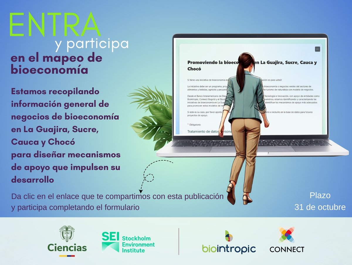 Estamos buscando iniciativas de #bioeconomía en #LaGuajira, #Sucre, #Cauca y #Choco para facilitar su crecimiento y promoción! En este enlace puedes aportar información para hacer visible la iniciativa goo.su/7iW1O6 <a href="/SEIenEspanol/">SEI en Español</a> <a href="/BIOINTROPIC/">BIOINTROPIC</a>