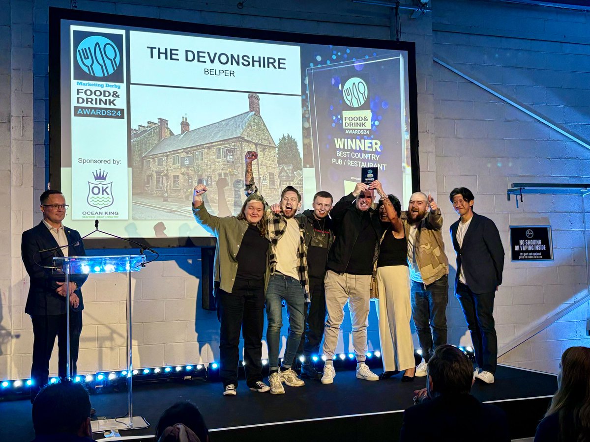 Next up is the award for Best Country Pub/Restaurant (Outside of the city), sponsored by Ocean King - congratulations to… 🎉 The Devonshire, Belper 🎉