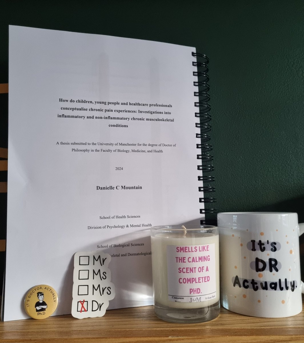 Danielle Mountain (@danimountain3) on Twitter photo It's official... 4 years later and I can finally say I've passed my PhD viva with minor corrections! 😍🍾 what a journey it's been!
I couldn't have done it without my incredibly supportive supervisory team Lis Cordingley, Janet McDonagh, <a href="/rebecca_lee07/">Dr Rebecca Lee</a> <a href="/LetsDrGhio/">Daniela Ghio</a> <a href="/sjkp121/">Sarah Peters</a> 💖 It's official... 4 years later and I can finally say I've passed my PhD viva with minor corrections! 😍🍾 what a journey it's been!
I couldn't have done it without my incredibly supportive supervisory team Lis Cordingley, Janet McDonagh, <a href="/rebecca_lee07/">Dr Rebecca Lee</a> <a href="/LetsDrGhio/">Daniela Ghio</a> <a href="/sjkp121/">Sarah Peters</a> 💖