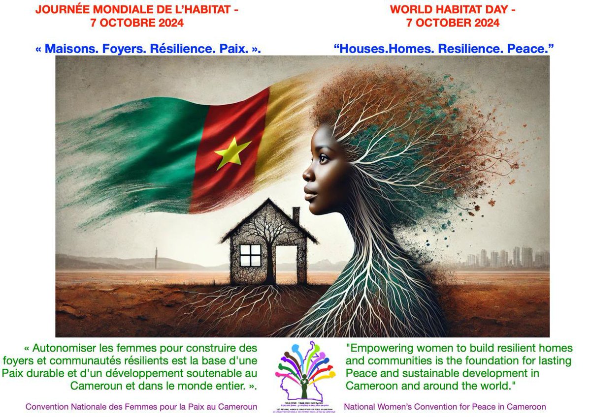 Empowering women to build resilient homes and communities is the foundation for lasting Peace and sustainable development in Cameroon and around the world. Happy #WorldHabitatDay2024 

Houses 
Homes
Resilience 
Peace 

☮️ 🕊️