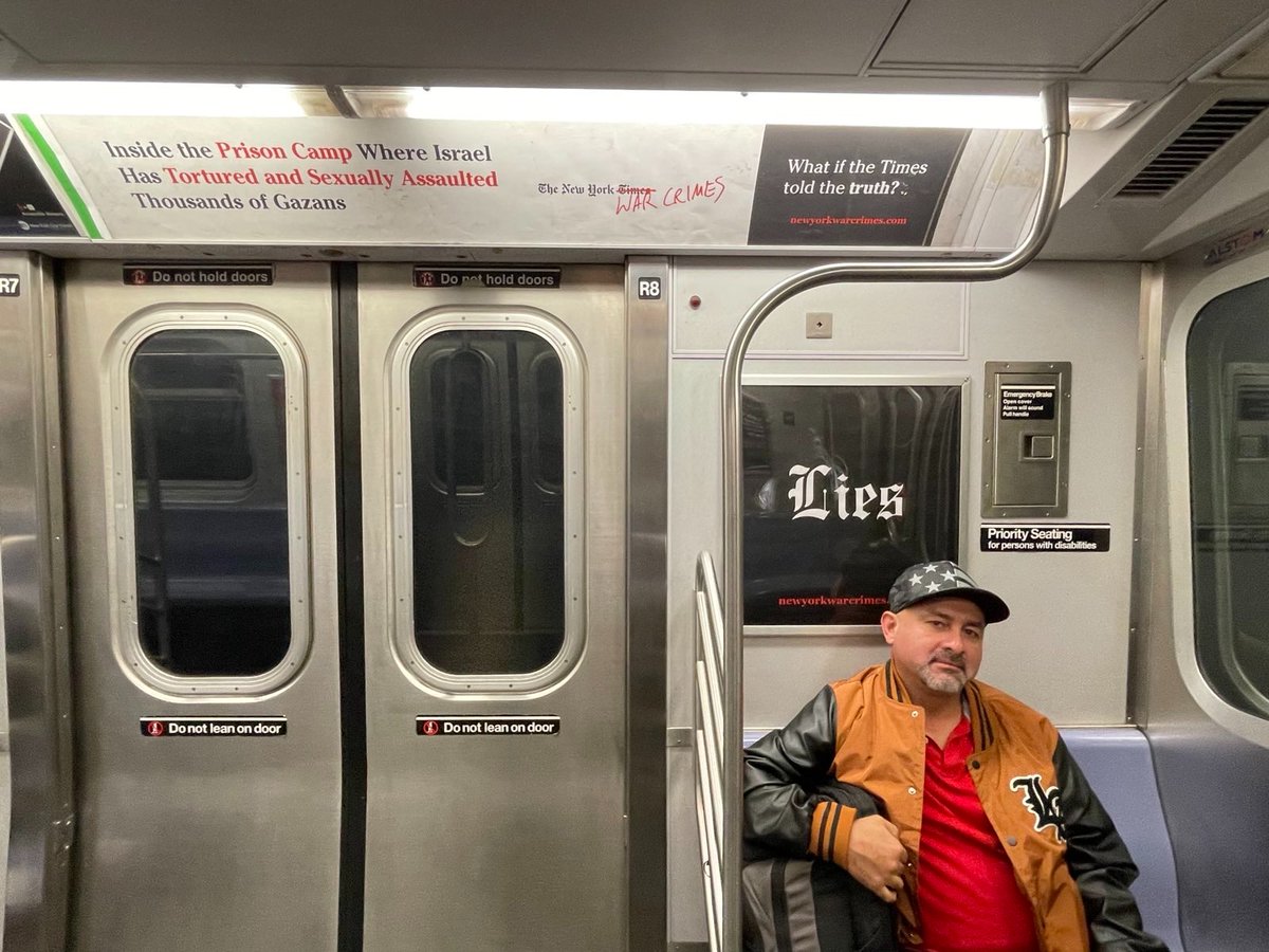 Writers Against the War on Gaza (@wawog_now) on Twitter photo 🚨BREAKING: Enraged by the <a href="/nytimes/">The New York Times</a>'s coverage of the Zionist genocide in Gaza and its expansion into Lebanon, a group of New Yorkers carried out a subway hack. Cars were plastered with corrected headlines: "tactical success" replaced with "slaughter," passive voice excised. 🚨BREAKING: Enraged by the <a href="/nytimes/">The New York Times</a>'s coverage of the Zionist genocide in Gaza and its expansion into Lebanon, a group of New Yorkers carried out a subway hack. Cars were plastered with corrected headlines: "tactical success" replaced with "slaughter," passive voice excised.
