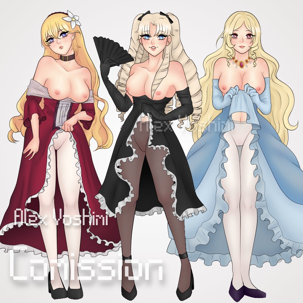 AlexYoshimi's tweet photo. Hola! Como Instagram luego me banea contenido decidí por fin desempolvar mi twitter, o X como dice la chaviza. Dejo una comisión que hice hace tiempo ^^:

Son Deidre Fou, Eleonora Hillrose y Lieselotte Riefenstahl. 

#nsfwtwtًً  #nsfwtwtًًًٌٌٍِّ  #art https://t.co/X0xxjyUa77