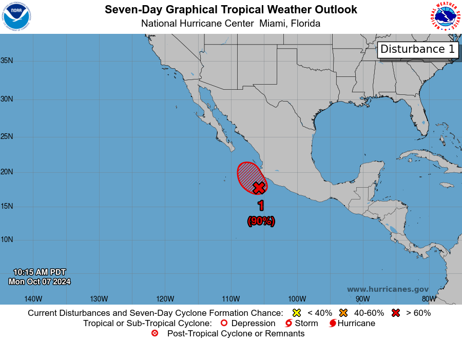 LimWeather's tweet photo. D147 EPAC #HurricaneSeason2024 2pm EDT
New AOI now #Invest99E has 90% chance to become a TC in 2 and 7 days near #Colima,#Jalisco
ALL Interests there,#BajaCaliforniaSur should watch closely!
#Wxtwitter #Wxx #tropicswx #Hurricaneseason #99E #EP99 #Kristy #Mexico https://t.co/vctWuasznf