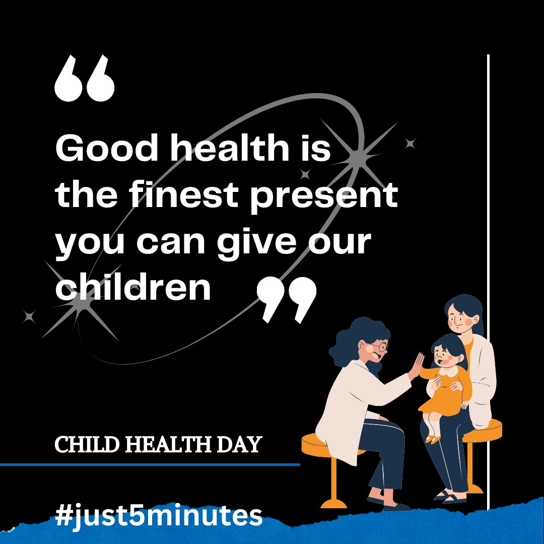 Take #just5minutes today to ensure your child is living a healthy lifestyle.  You can:

-Schedule your child's next check-up
-Introduce more healthy foods into their diet
-Exercise or play a sport together
-Cook a well-balanced meal together

#nationalchildrenshealthday