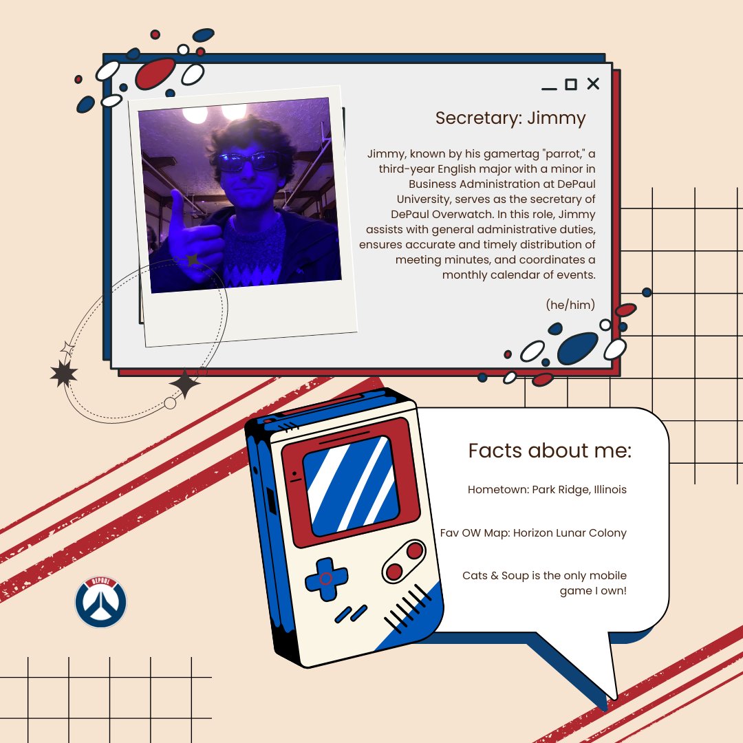 🎮 Meet the next pair of our amazing board members for DePaul Overwatch! 💥 Our PR Manager, Letty, and our Secretary, Jimmy, they help keep our community connected and running smoothly. Stay tuned for our last two board members! 💬✨

#DePaulOW #DePaulEsports #MeetTheTeam
