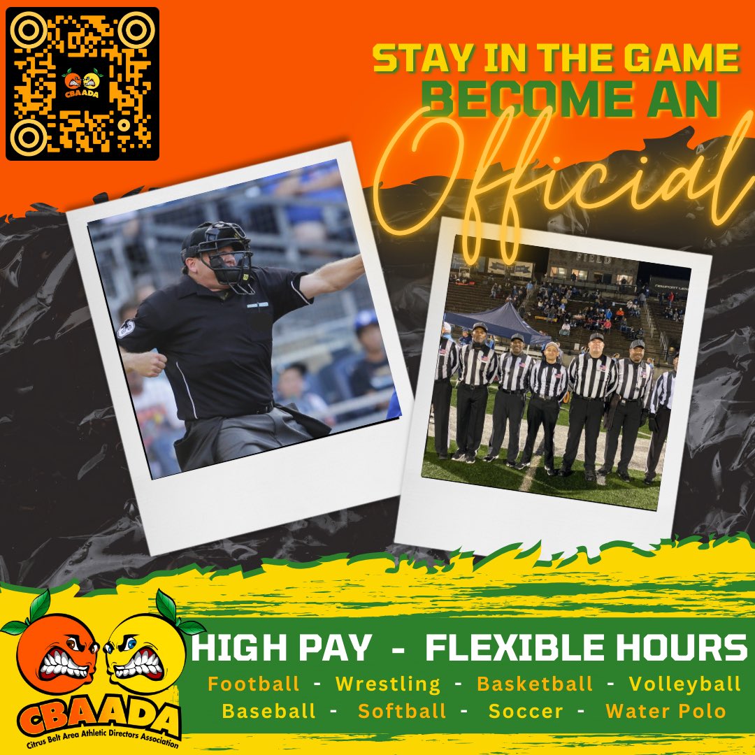 Love sports? Want to get involved? We need more refs &amp; umpires! Scan the QR code and sign up to officiate in the Citrus Belt Area. No experience needed—just a passion for the game! #JoinTheTeam #WeNeedRefs