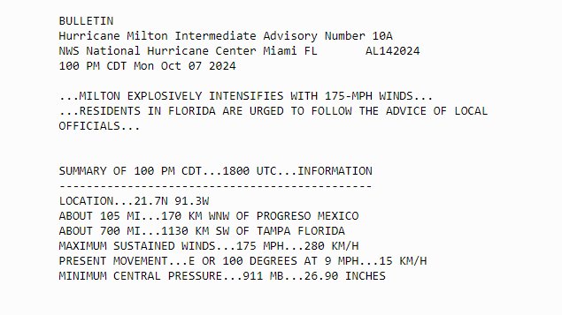#Milton continues to explode in intensity - winds are now 175 mph. The pressure dropped 14 millibars in the last hour.

This could be on its way to approaching Wilma's status if this trend continues into this evening. Incredible.