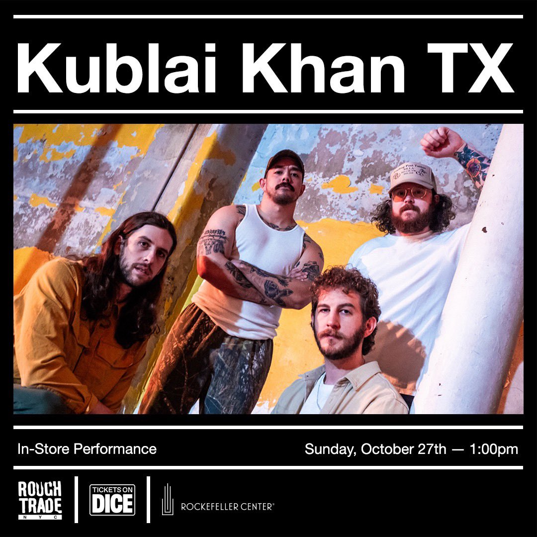 Rise Records (@riserecords) on Twitter photo .<a href="/KublaiKhanTX/">Kublai Khan TX</a> will be appearing in person at Rough Trade NYC on Sunday, October 27th at 1pm, for a live performance in support of their new album 'Exhibition Of Prowess'
RSVP includes a copy of the new album on tri-colored smush vinyl.
link.dice.fm/bJl7mStrvNb?sh… .<a href="/KublaiKhanTX/">Kublai Khan TX</a> will be appearing in person at Rough Trade NYC on Sunday, October 27th at 1pm, for a live performance in support of their new album 'Exhibition Of Prowess'
RSVP includes a copy of the new album on tri-colored smush vinyl.
link.dice.fm/bJl7mStrvNb?sh…