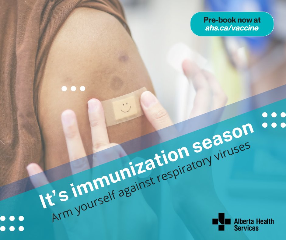 Mark your calendars – fall immunizations will be available to all Albertans six months and older on October 15. You can even pre-book your appointment now at ahs.ca/vaccine.