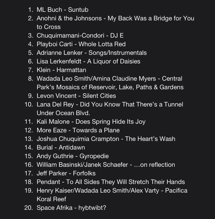 decade top 20 albums thus far — this is similar but not identical to my p4k ballot