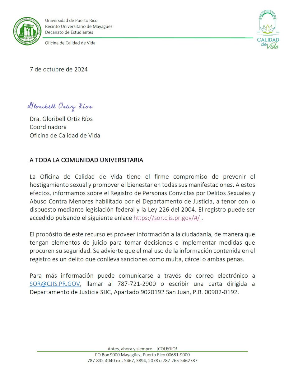 Comunicado de Ofensores Sexuales 🤚
Enlace sor.cjis.pr.gov/#/