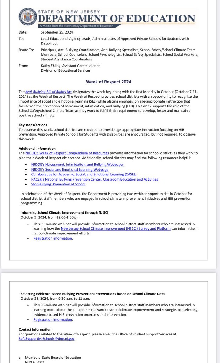 CuttleShannon's tweet photo. October is Bullying Awareness Month. New Jersey Week of Respect this year is October 7-11, 2024 in schools across state. Find out more ways create welcoming inclusive safe schools affirming school climate for all students @NewJerseyDOE #WeekofRespect #NJSafeschools @NewJerseyOAG https://t.co/nugTPTMQsZ