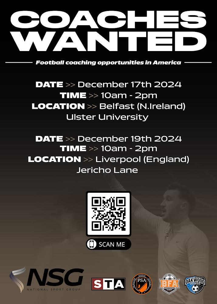 ⚽ WE ARE HIRING ⚽

🇺🇲 Professional coaches wanted

🗽 Locations in NYC/NJ/CT 

🏠 Visa, salary, accommodation &amp; car included

🔗 Register your interest here forms.gle/osn8c3wrAKfi6g…

📍Interviews to take place in Liverpool, UK for successful applicants

👍 RT appreciated