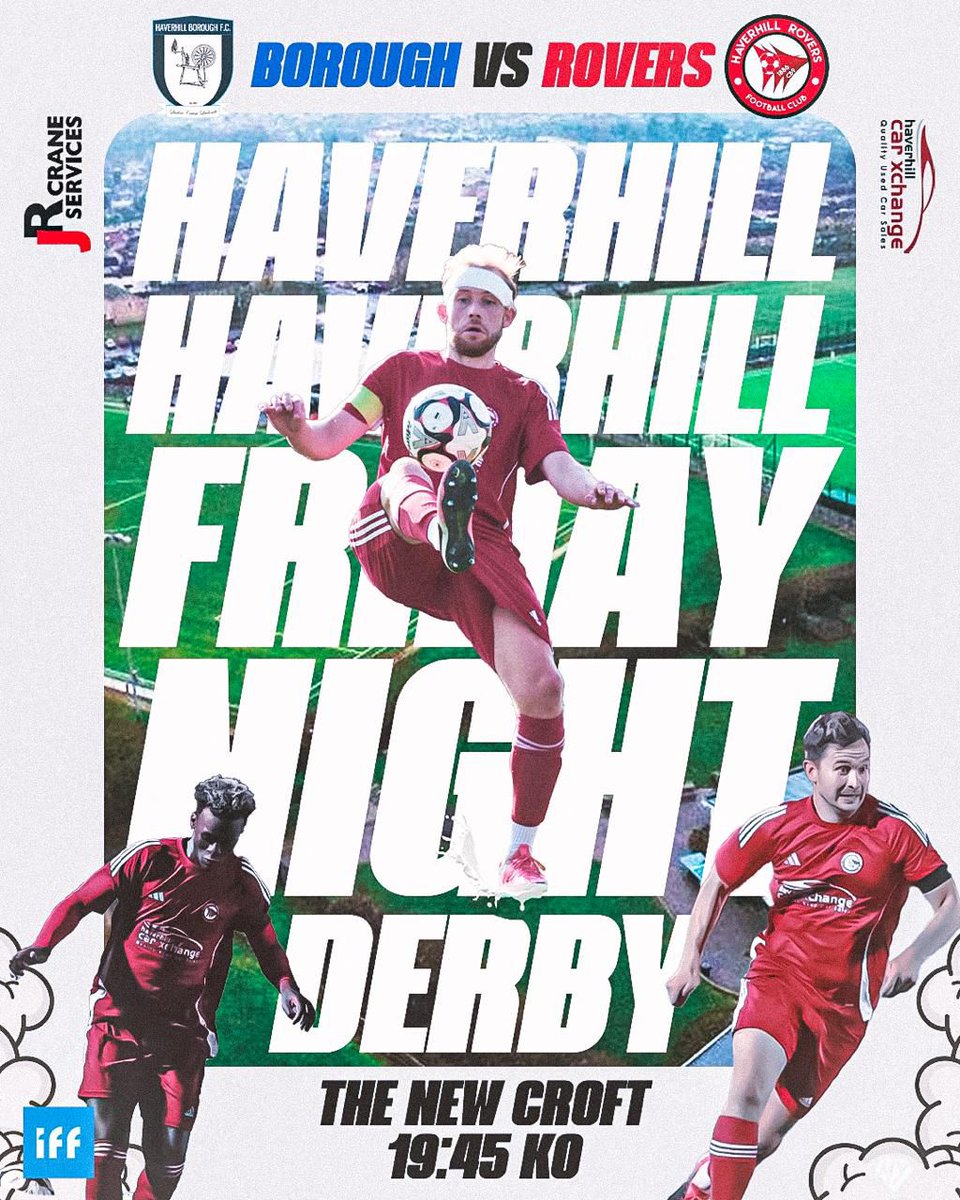 Haverhill Rovers (@haverhillrovers) on Twitter photo This Friday it's the first big derby of the season as we take on Borough in our own back yard!
Hope you can be part of a bumper crowd!
📅 Friday 11th October
🆚 <a href="/HB_FC/">Haverhill Borough FC</a>
🏟️ <a href="/TheNewCroft/">The New Croft</a>
⌚ 7.45pm (6.30pm gate)
🎟️ £7 adults, £4 concessions, £1 kids
#WeAreRovers This Friday it's the first big derby of the season as we take on Borough in our own back yard!
Hope you can be part of a bumper crowd!
📅 Friday 11th October
🆚 <a href="/HB_FC/">Haverhill Borough FC</a>
🏟️ <a href="/TheNewCroft/">The New Croft</a>
⌚ 7.45pm (6.30pm gate)
🎟️ £7 adults, £4 concessions, £1 kids
#WeAreRovers
